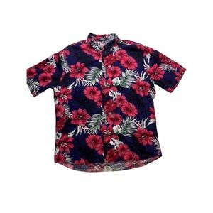 Jogal Button Down Shirt‎ Mens XXL Blue Pink  Floral Hibiscus Tropical